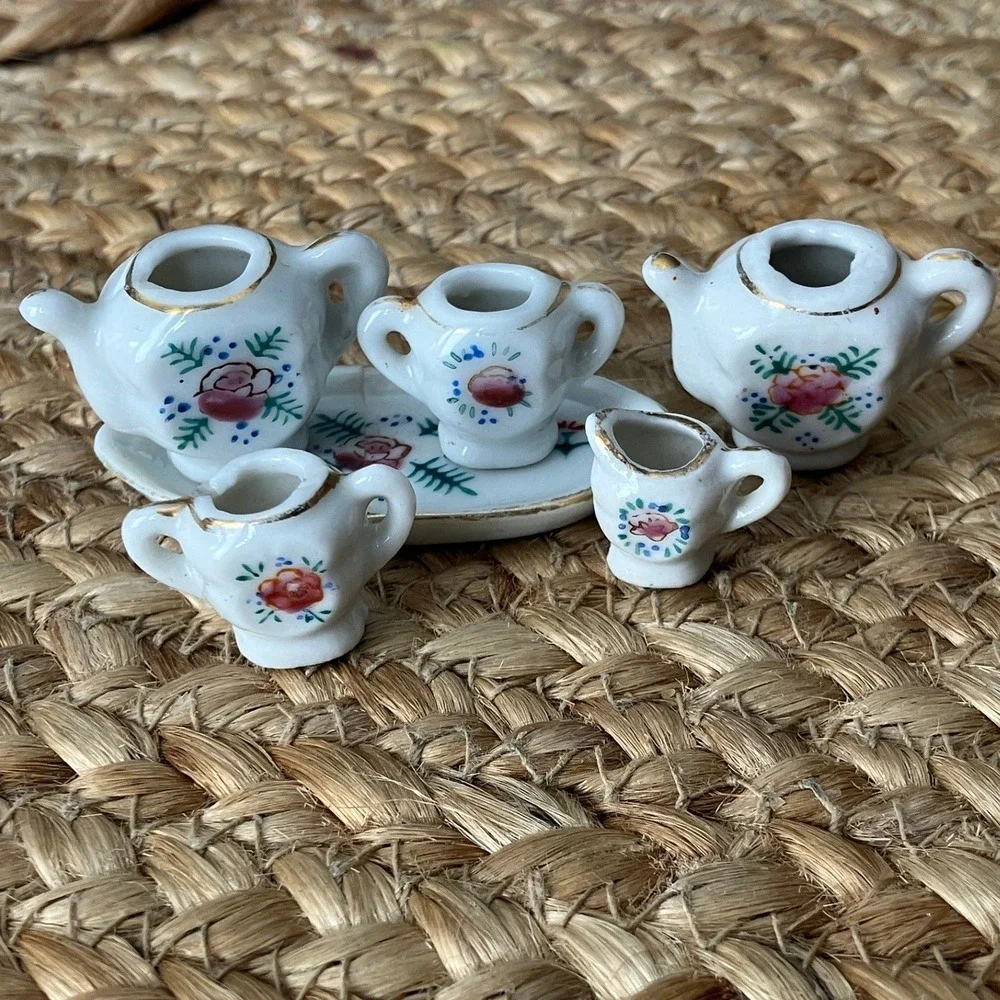 Vintage Occupied Japan Miniature Tea Set Floral Rose‎ Porcelain 6 Piece Lot